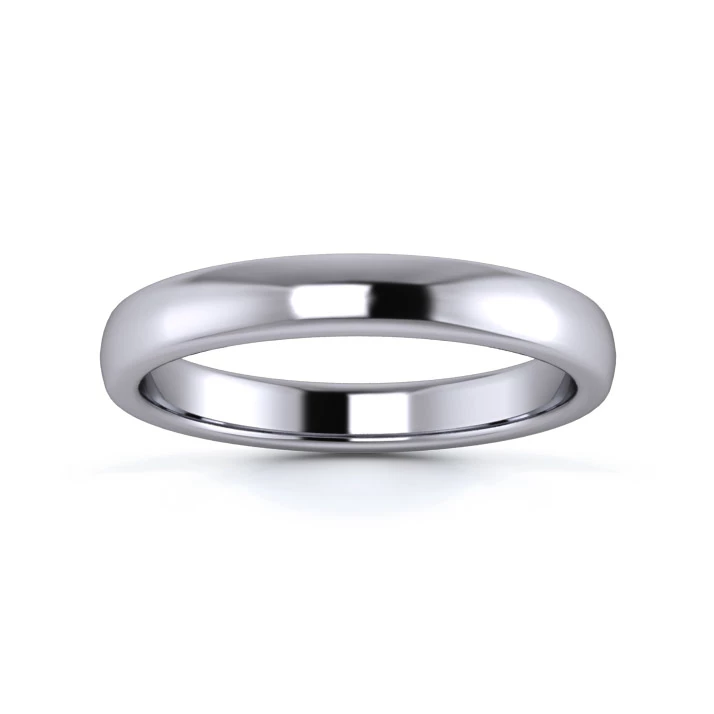 9K White Gold 3mm Medium Weight Slight Court Flat Edge Wedding Ring