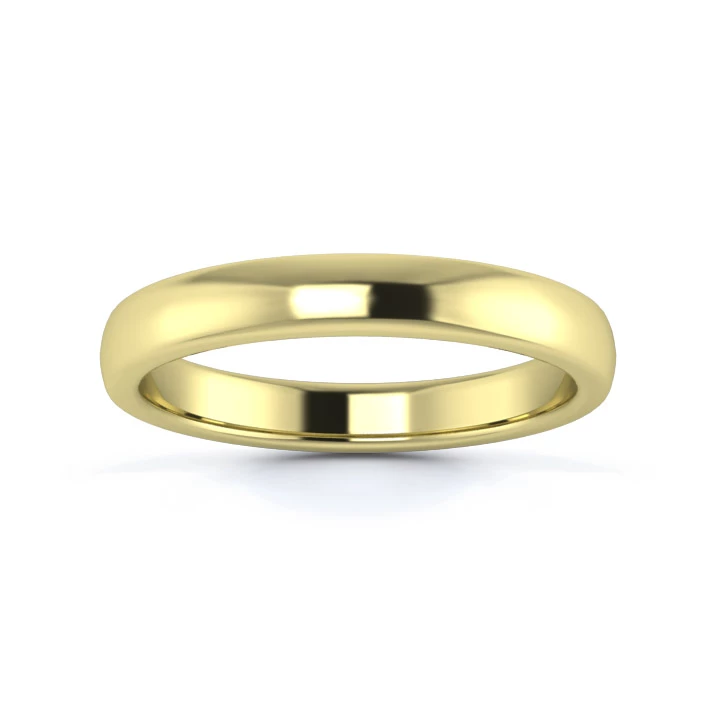9K Yellow Gold 3mm Medium Weight Slight Court Flat Edge Wedding Ring