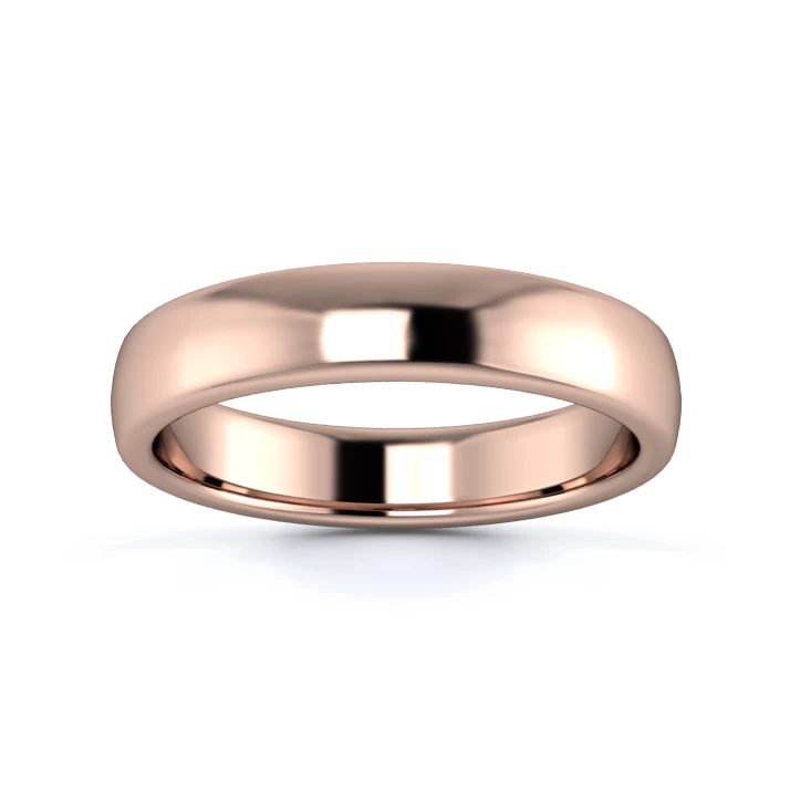9K Rose Gold 4mm Medium Weight Slight Court Flat Edge Wedding Ring