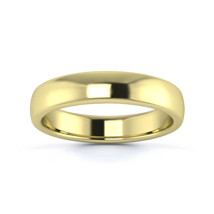 9K Yellow Gold 4mm Medium Weight Slight Court Flat Edge Wedding Ring