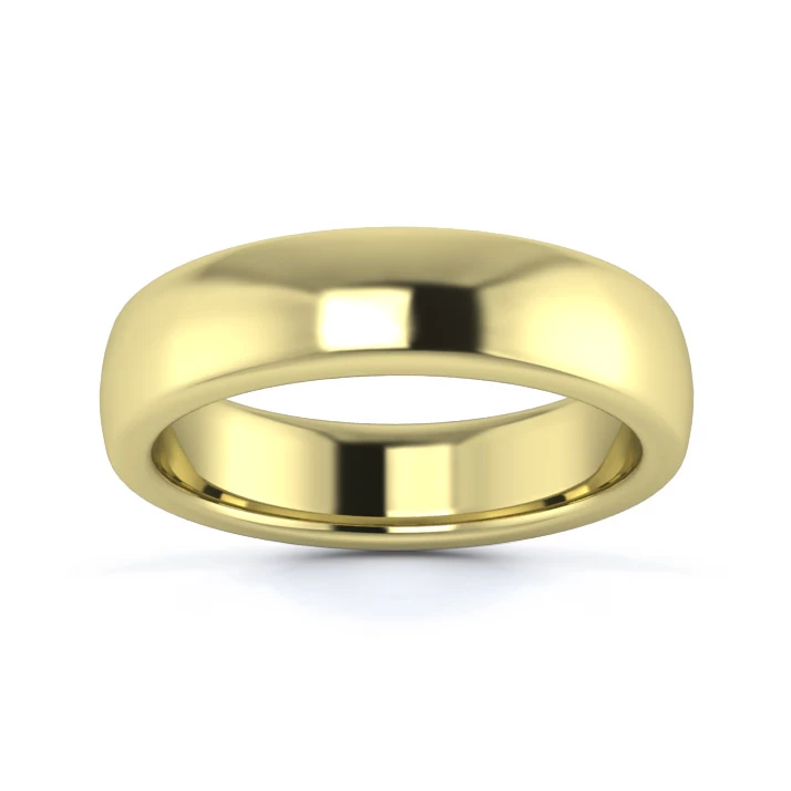 18K Yellow Gold 5mm Heavy Weight Slight Court Flat Edge Wedding Ring
