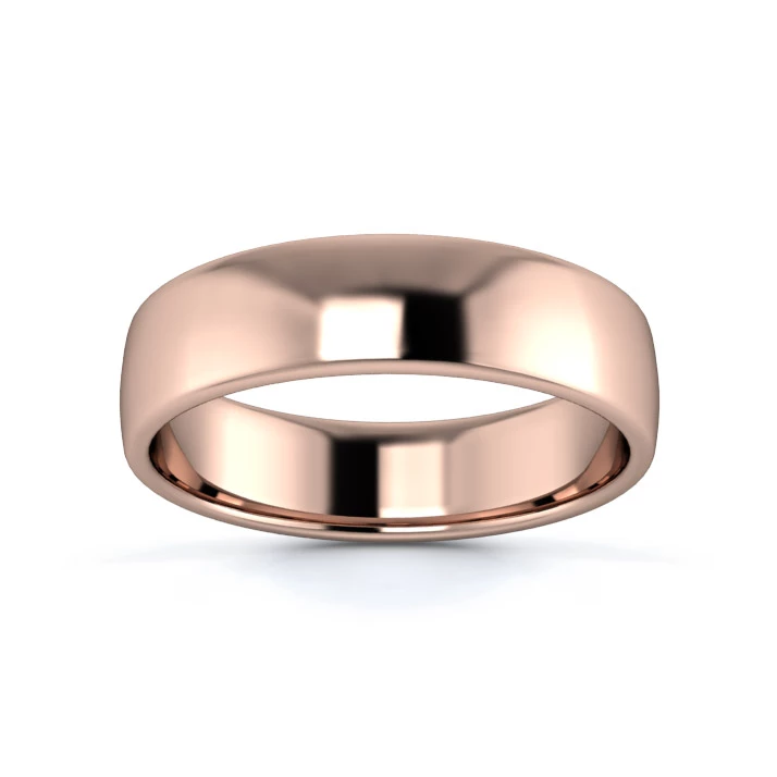 9K Rose Gold 5mm Light Weight Slight Court Flat Edge Wedding Ring