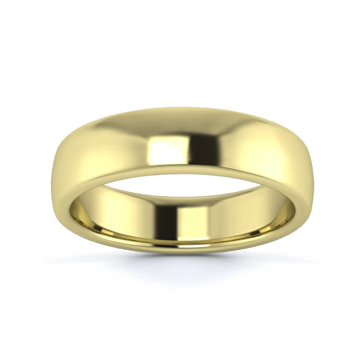 9K Yellow Gold 5mm Medium Weight Slight Court Flat Edge Wedding Ring