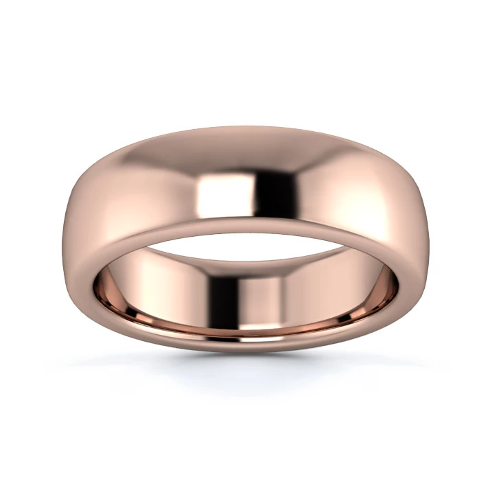 18K Rose Gold 6mm Heavy Weight Slight Court Flat Edge Wedding Ring