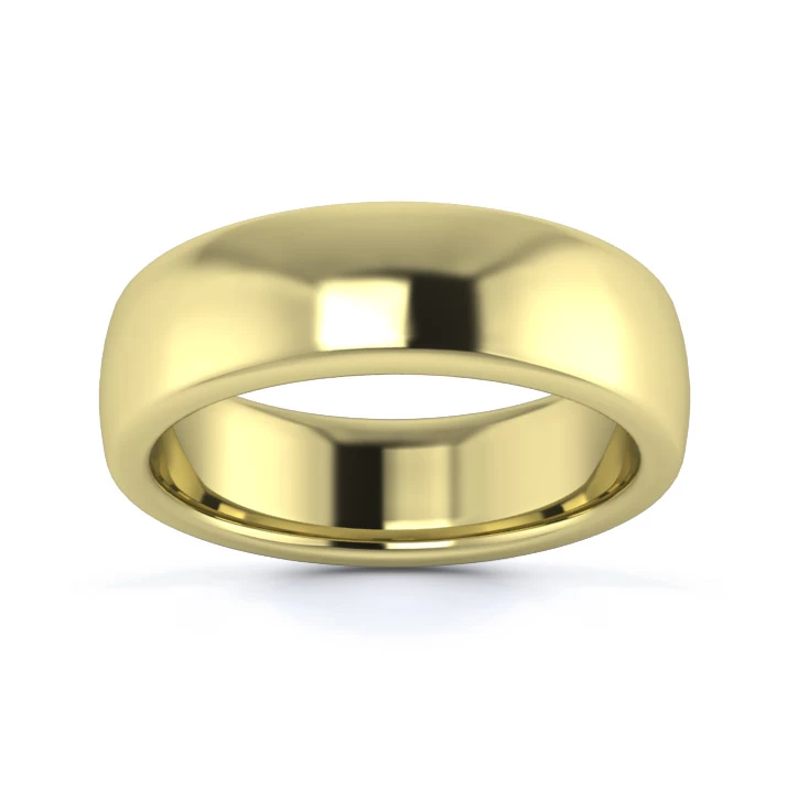 9K Yellow Gold 6mm Heavy Weight Slight Court Flat Edge Wedding Ring