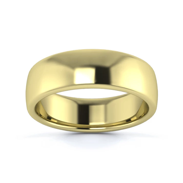 9K Yellow Gold 6mm Medium Weight Slight Court Flat Edge Wedding Ring