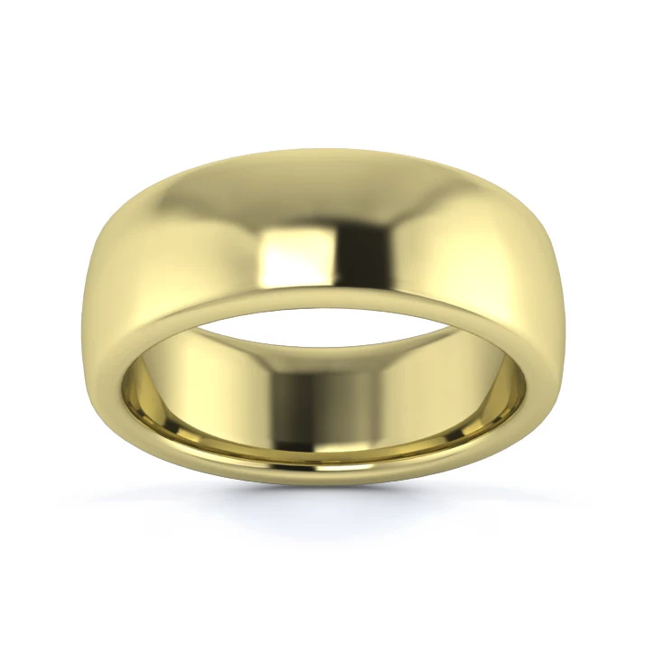 18K Yellow Gold 7mm Heavy Weight Slight Court Flat Edge Wedding Ring