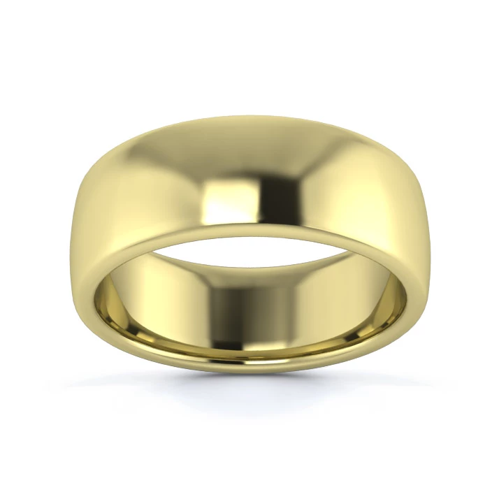 9K Yellow Gold 7mm Medium Weight Slight Court Flat Edge Wedding Ring