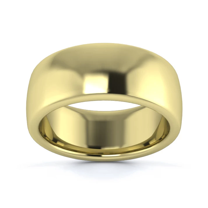18K Yellow Gold 8mm Heavy Weight Slight Court Flat Edge Wedding Ring