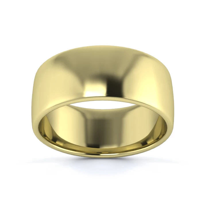 9K Yellow Gold 8mm Light Weight Slight Court Flat Edge Wedding Ring