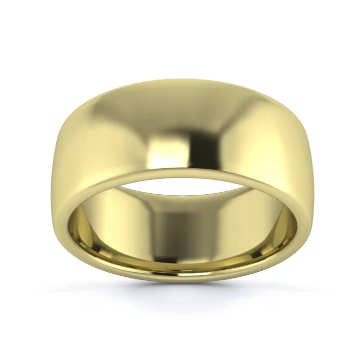 9K Yellow Gold 8mm Medium Weight Slight Court Flat Edge Wedding Ring