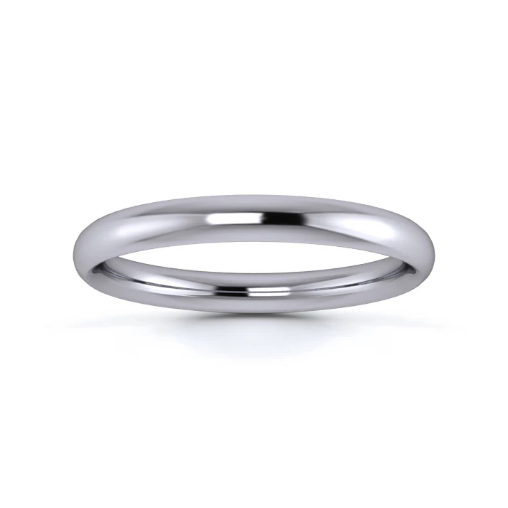 18K White Gold 2.5mm Light Weight Traditional Court Wedding Ring