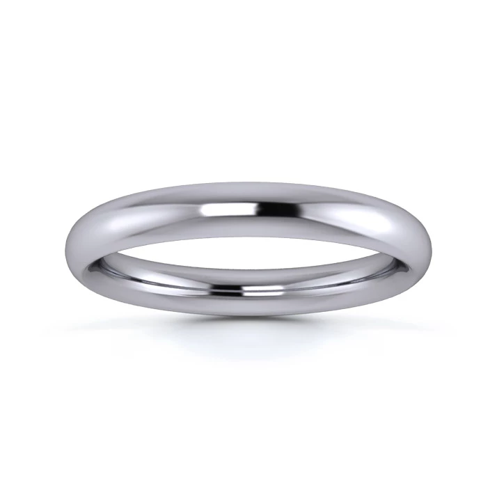 9K White Gold 3mm Heavy Weight Traditional Court Wedding Ring