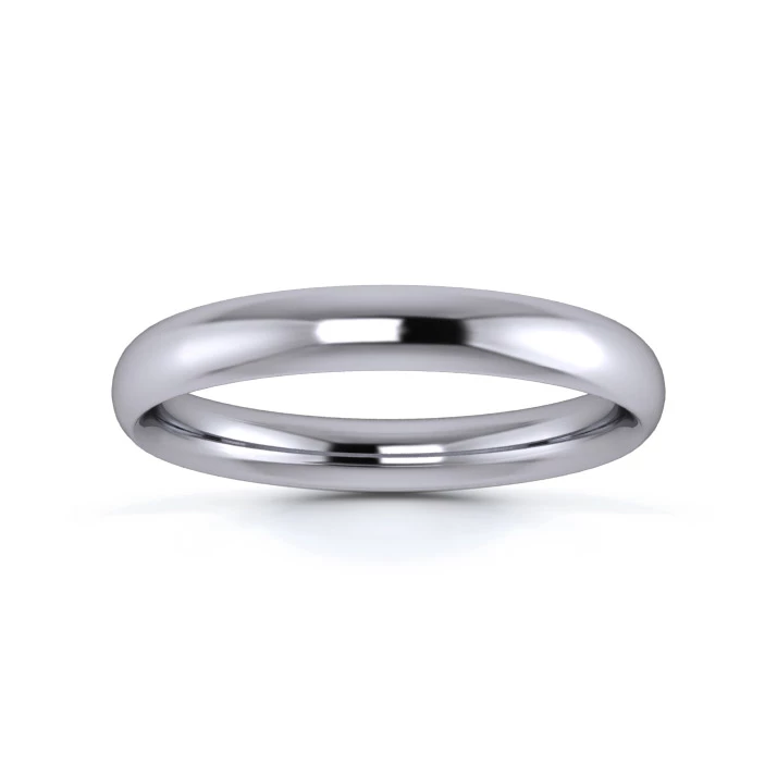 9K White Gold 3mm Light Weight Traditional Court Wedding Ring