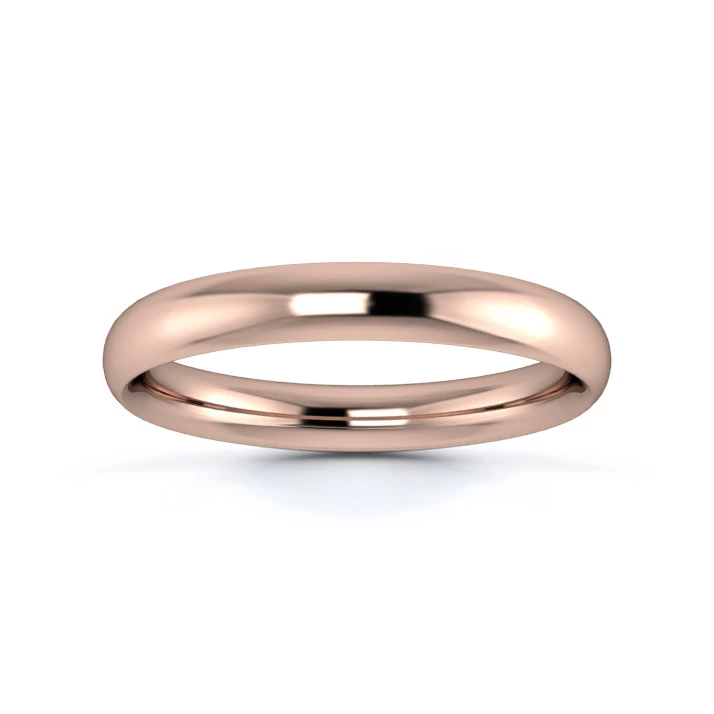 18K Rose Gold 3mm Medium Weight Traditional Court Wedding Ring