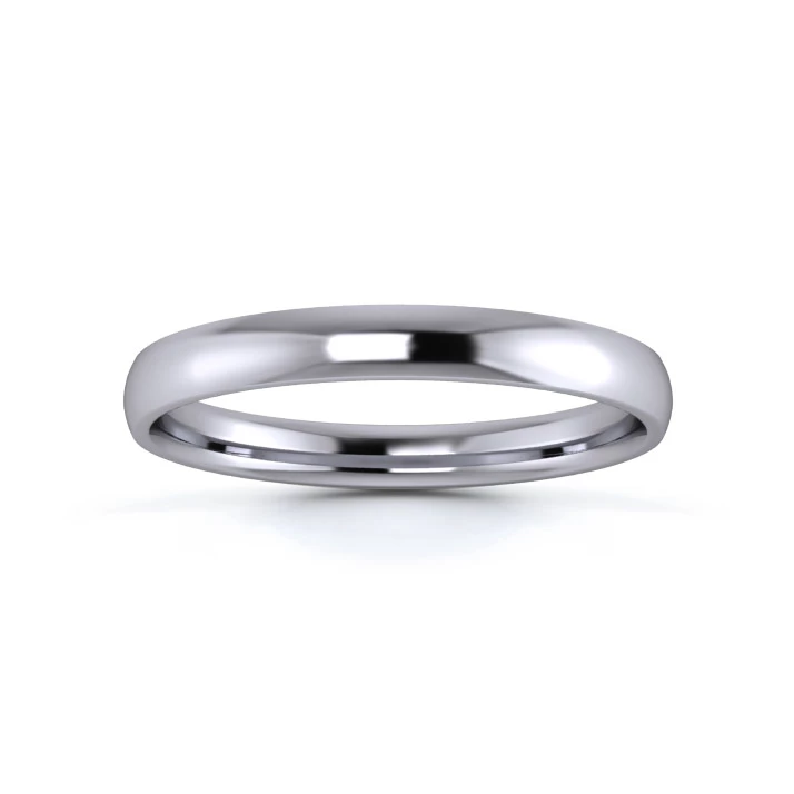 18K White Gold 2.5mm Light Weight Traditional Court Flat Edge Wedding Ring