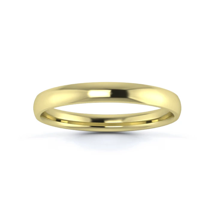 18K Yellow Gold 2.5mm Light Weight Traditional Court Flat Edge Wedding Ring