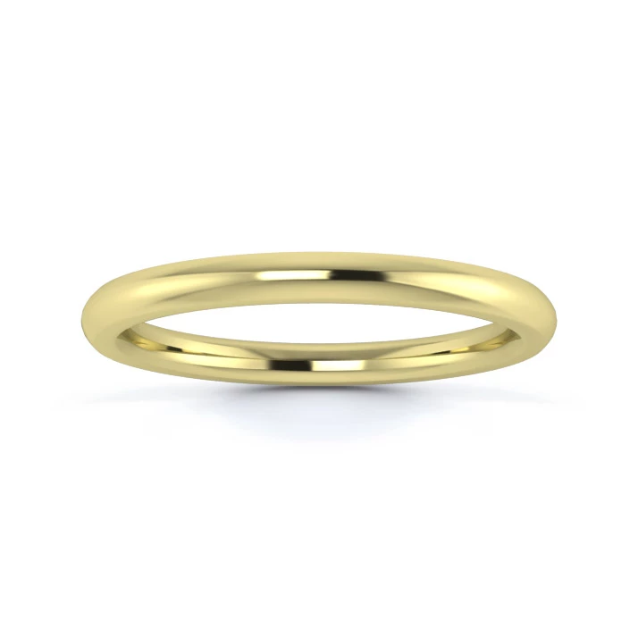 9K Yellow Gold 2mm Heavy Weight Traditional Court Flat Edge Wedding Ring