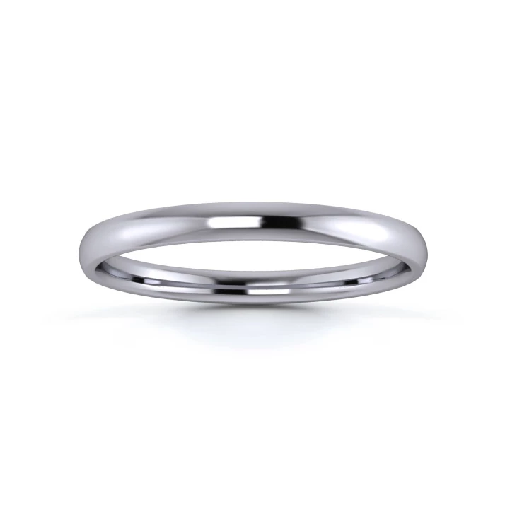 9K White Gold 2mm Light Weight Traditional Court Flat Edge Wedding Ring