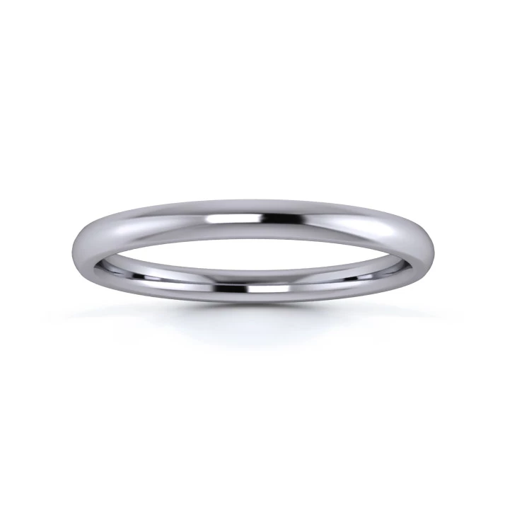 18K White Gold 2mm Medium Weight Traditional Court Flat Edge Wedding Ring