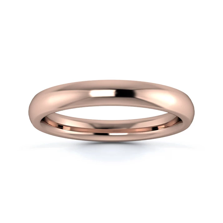 18K Rose Gold 3mm Heavy Weight Traditional Court Flat Edge Wedding Ring