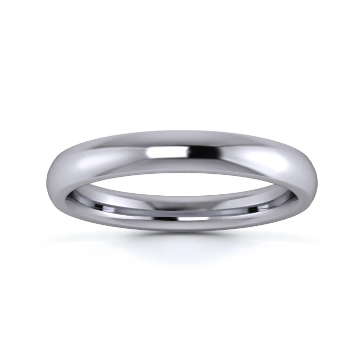 9K White Gold 3mm Heavy Weight Traditional Court Flat Edge Wedding Ring