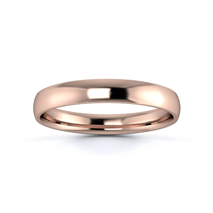 18K Rose Gold 3mm Light Weight Traditional Court Flat Edge Wedding Ring