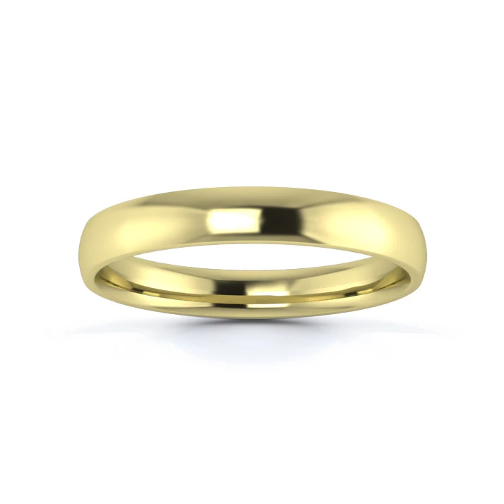9K Yellow Gold 3mm Light Weight Traditional Court Flat Edge Wedding Ring