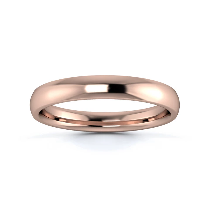 9K Rose Gold 3mm Medium Weight Traditional Court Flat Edge Wedding Ring
