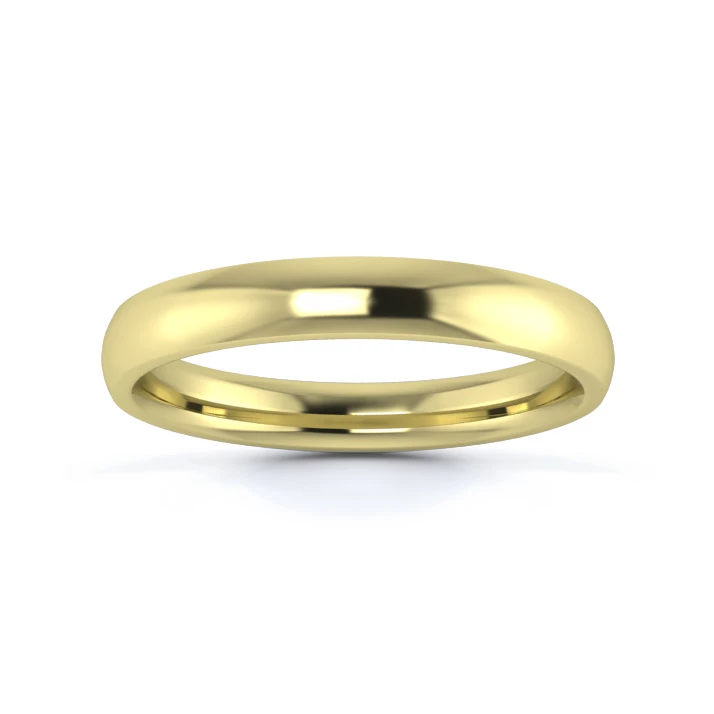 9K Yellow Gold 3mm Medium Weight Traditional Court Flat Edge Wedding Ring