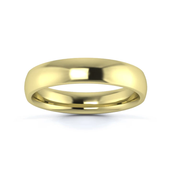 18K Yellow Gold 4mm Medium Weight Traditional Court Flat Edge Wedding Ring