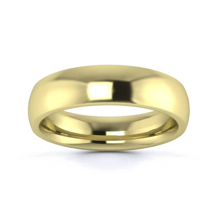 9K Yellow Gold 5mm Heavy Weight Traditional Court Flat Edge Wedding Ring