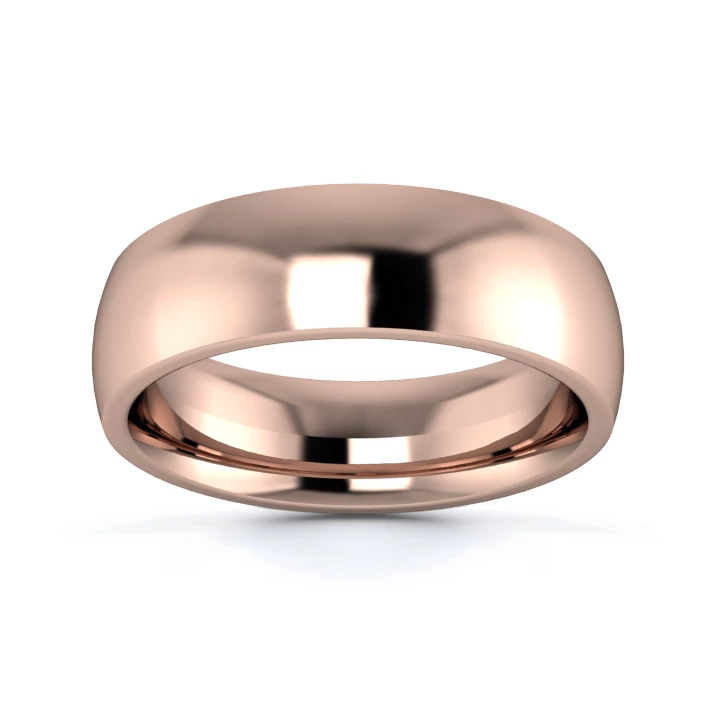 9K Rose Gold 6mm Heavy Weight Traditional Court Flat Edge Wedding Ring