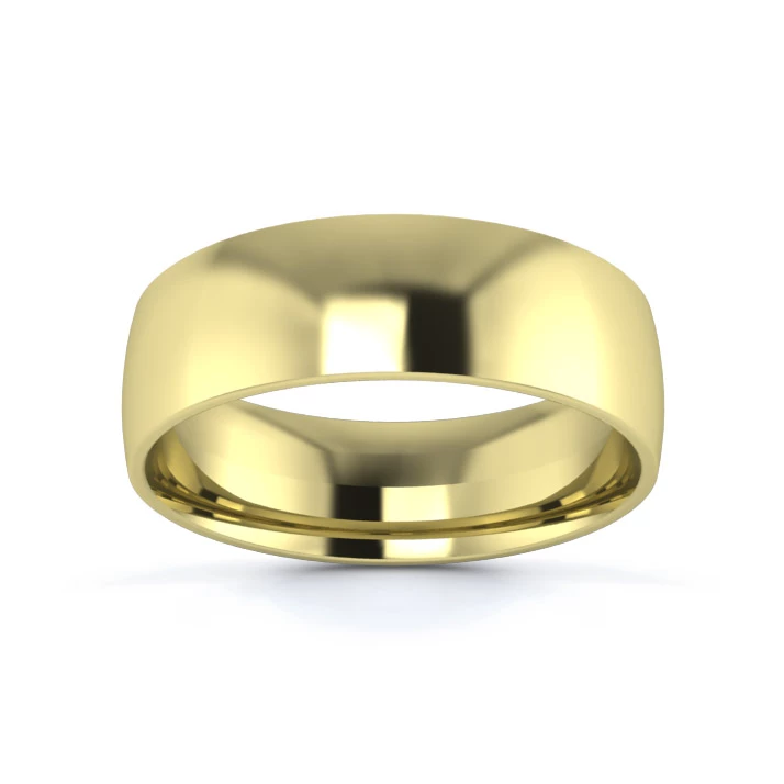 9K Yellow Gold 6mm Light Weight Traditional Court Flat Edge Wedding Ring