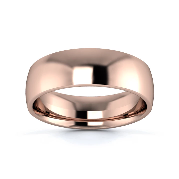 9K Rose Gold 6mm Medium Weight Traditional Court Flat Edge Wedding Ring