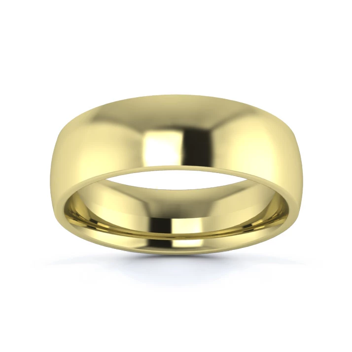 9K Yellow Gold 6mm Medium Weight Traditional Court Flat Edge Wedding Ring