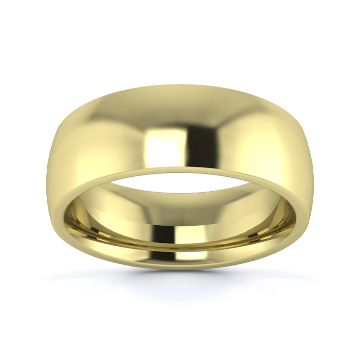 9K Yellow Gold 7mm Heavy Weight Traditional Court Flat Edge Wedding Ring