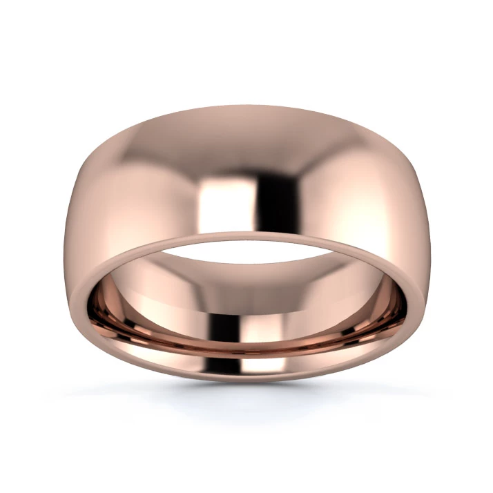 9K Rose Gold 8mm Heavy Weight Traditional Court Flat Edge Wedding Ring