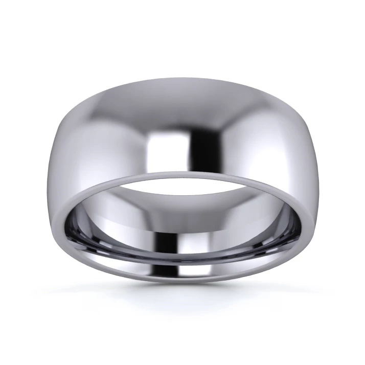 9K White Gold 8mm Heavy Weight Traditional Court Flat Edge Wedding Ring