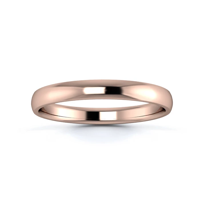 9K Rose Gold 2.5mm Light Weight D Shape Wedding Ring