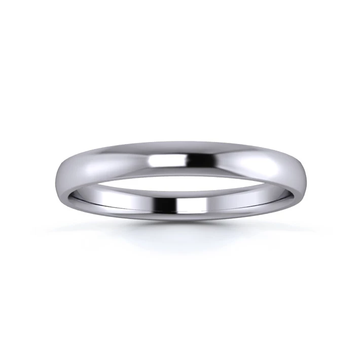 18K White Gold 2.5mm Light Weight D Shape Wedding Ring