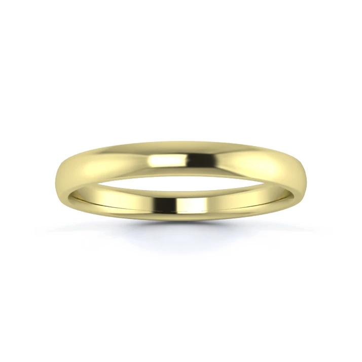 9K Yellow Gold 2.5mm Light Weight D Shape Wedding Ring