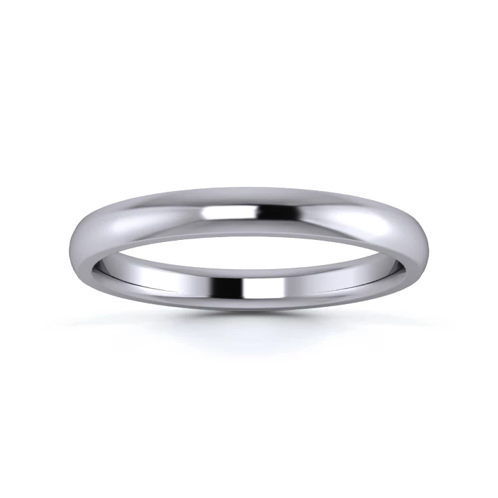 18K White Gold 2.5mm Medium Weight D Shape Wedding Ring
