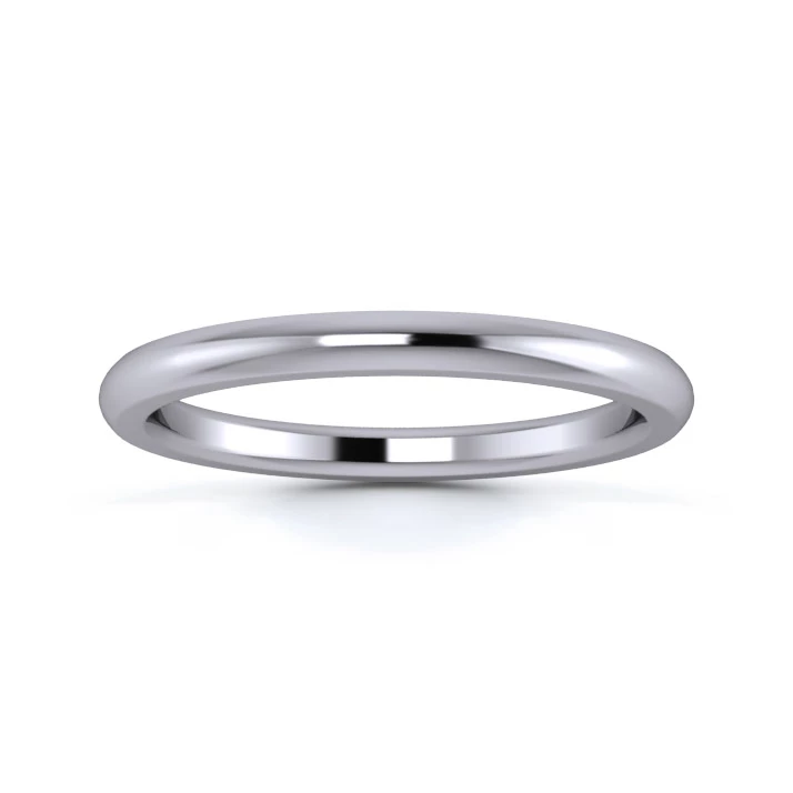 9K White Gold 2mm Heavy Weight D Shape Wedding Ring