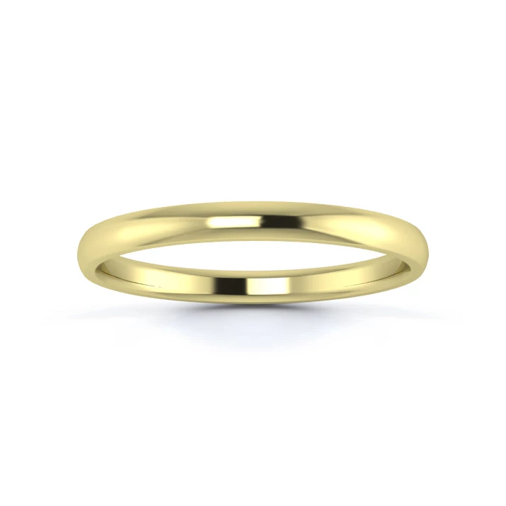 18K Yellow Gold 2mm Light Weight D Shape Wedding Ring