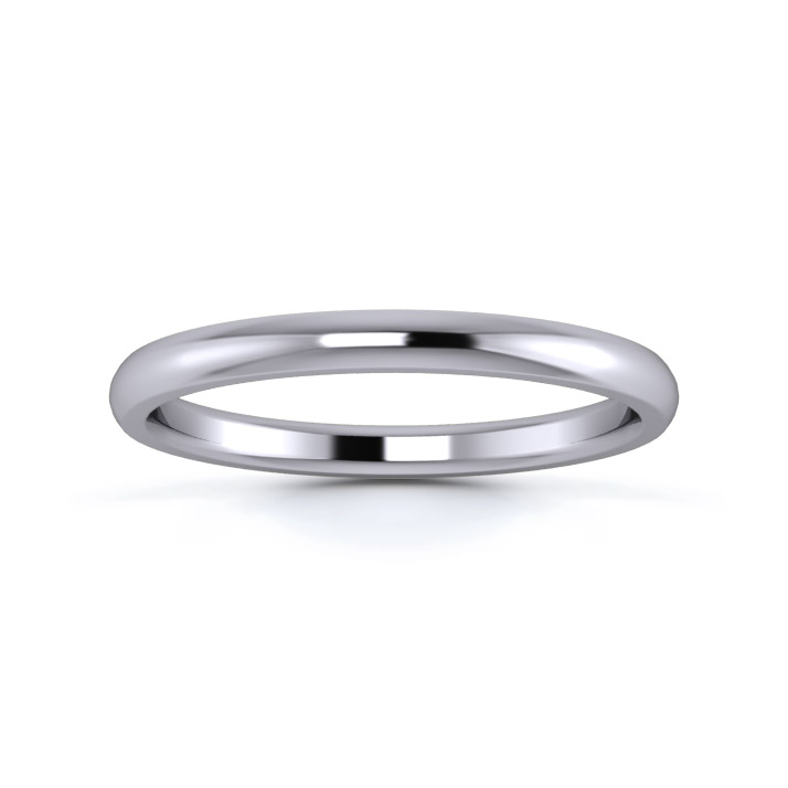 18K White Gold 2mm Medium Weight D Shape Wedding Ring