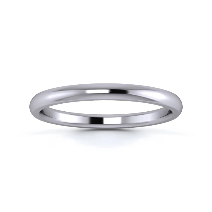 9K White Gold 2mm Medium Weight D Shape Wedding Ring