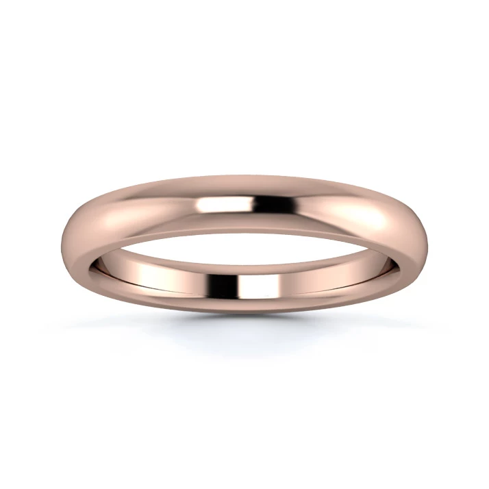 9K Rose Gold 3mm Heavy Weight D Shape Wedding Ring