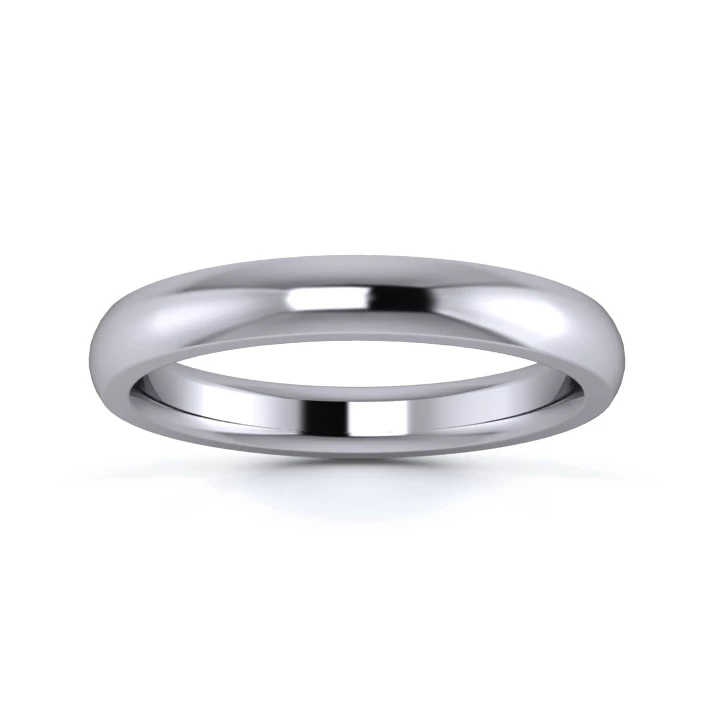 18K White Gold 3mm Heavy Weight D Shape Wedding Ring