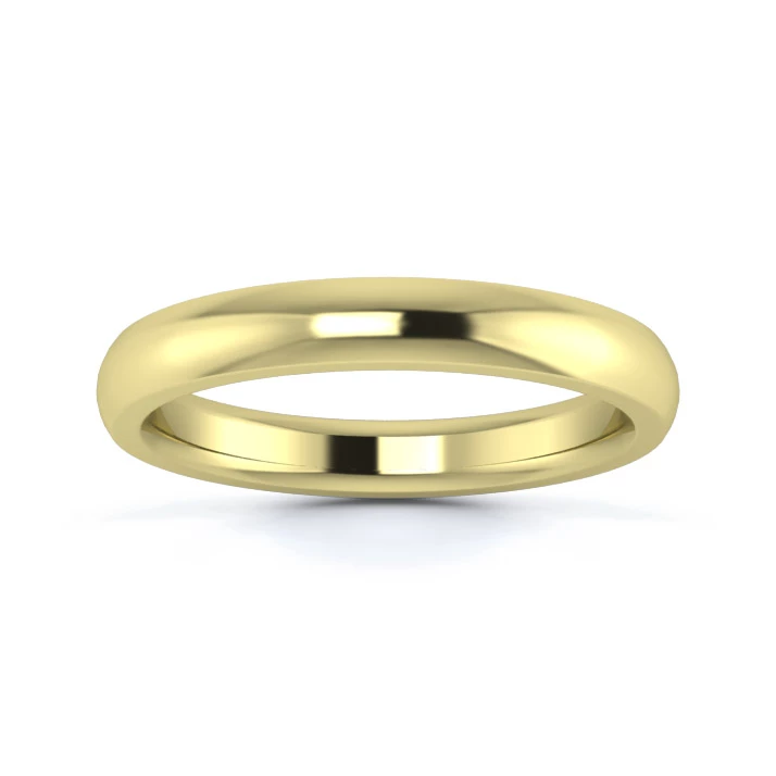 18K Yellow Gold 3mm Heavy Weight D Shape Wedding Ring